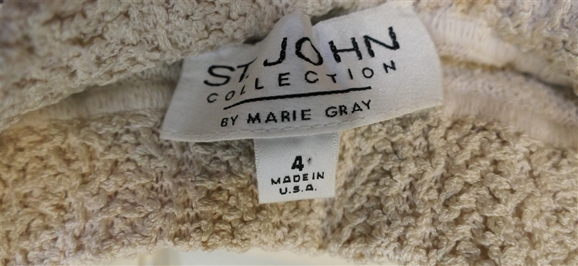 3 Pieces of St. John by Marie Gray - Navy, Red, and White Sweater Jacket - Size 4, Black Jacket with Square Buttons - Size 6, and Off White Knit Skirt - Size 6