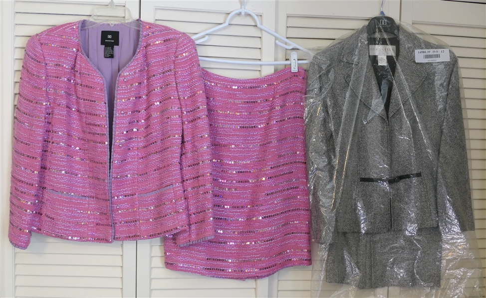 2 Doncaster Suits - Black and White Skirt Suit - Size 4 and Doncaster Collection  Pink Tweed with Sequin Accents - Size 2 Jacket Size 6 Skirt