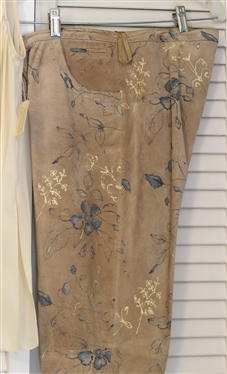 ITW Suede Leather Pants, Size 6, Emanuel - Emanuel Ungaro Silk Shell - New with Tags Size 6, and Emanuel Cardigan Sweater - Made in Hong Kong Size 8 