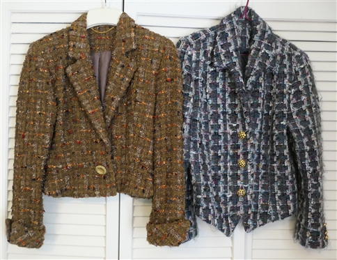 2 - Doncaster Custom Boucle''  Jacket / Blazers - Charcoal Gray Size 6 and Brown Jacket with Gold Button - No Size Tag