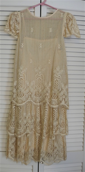 Vintage Gilber Pavell Tiered Lace Dress - Intricate Lace Over Slip Dress- Original Tag - No Size Visible - Probably Small 