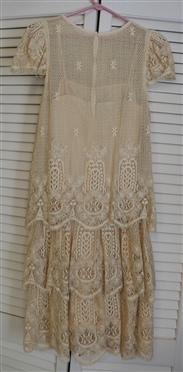 Vintage Gilber Pavell Tiered Lace Dress - Intricate Lace Over Slip Dress- Original Tag - No Size Visible - Probably Small 