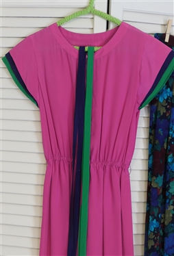 Pink Shift Dress with Color Blocked Sleeves and Coordinating Ribbon Belts and Sand Scripts 2 Piece Floral Outfit - Size Small 