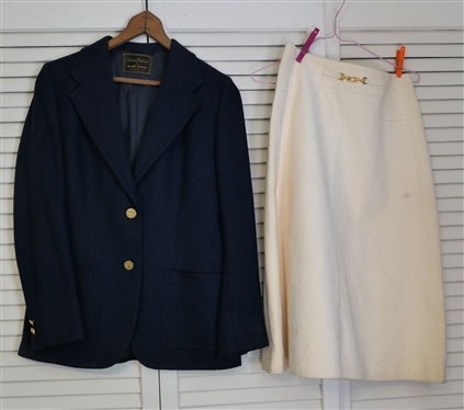 Alan Zimm Custom Tailor - Navy Blue Blazer with Horse Buttons  and Endres Ultrasuede Skirt - Size - 8 - Jacket Size Unknown 
