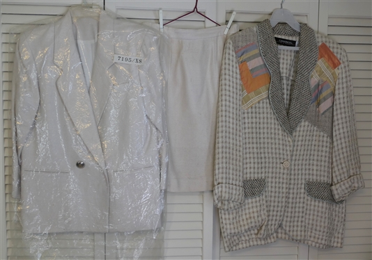 Doncaster Silks Off-white Silk Skirt Suit - Jacket Size 6P and Skirt Size 6 and Canvasbacks Vintage Blazer - Size Small 