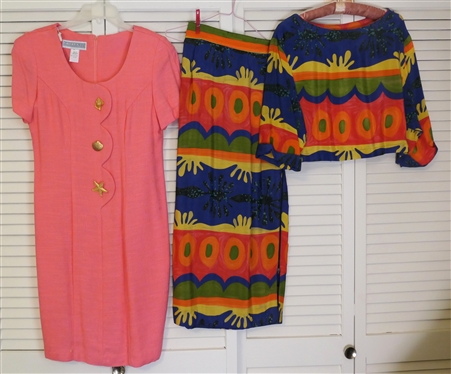 Platinum by Dorothy Schoelen Skirt Set - Size Small - Great Happy Colors and Jessica Howard Coral Shift Dress with Gold Sea Shell Buttons - Size 6