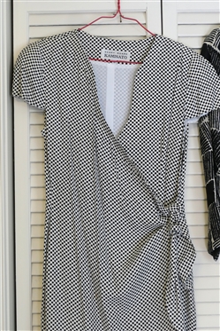 Geary Roark Kamisato Black and White Check Wrap Dress - Size 6 and Adrianna Papell Silk Skirt Set - Black and White Silk Jacket with Black Silk Column Skirt  - Size 6
