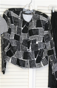 Geary Roark Kamisato Black and White Check Wrap Dress - Size 6 and Adrianna Papell Silk Skirt Set - Black and White Silk Jacket with Black Silk Column Skirt  - Size 6