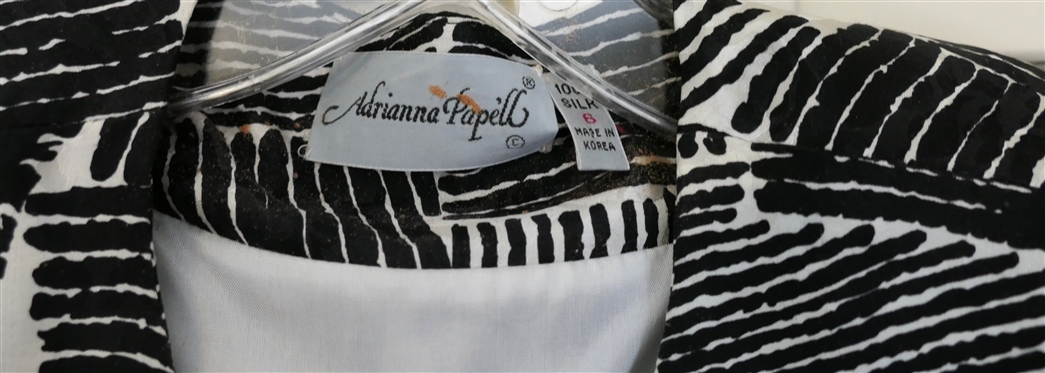 Geary Roark Kamisato Black and White Check Wrap Dress - Size 6 and Adrianna Papell Silk Skirt Set - Black and White Silk Jacket with Black Silk Column Skirt  - Size 6