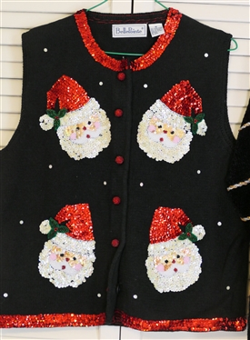 Berek Christmas Ornament Sweater Size Small and Belle Pointe Sequin Santa Sweater Vest Size Medium 