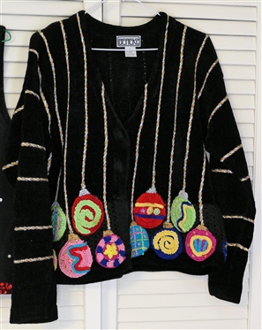 Berek Christmas Ornament Sweater Size Small and Belle Pointe Sequin Santa Sweater Vest Size Medium 