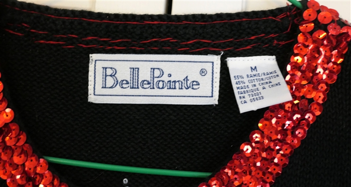 Berek Christmas Ornament Sweater Size Small and Belle Pointe Sequin Santa Sweater Vest Size Medium 