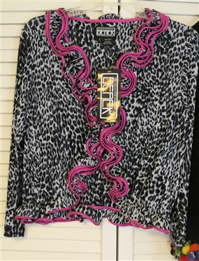 Berek Black and Pink Leopard Cardigan - New with Tags - Size Large, Design Options by Phillip & Jane Gordon Fun Cardigan Sweater - Size Small, and Black Cotton Cardigan with Embroidered Hearts - No...