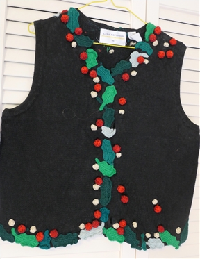 Sigrid Olsen Christmas Sweater Vest - Size Small,  Lisa Nichols Christmas Sweater Vest with Holly Leaves, and Christmas Scarf with Santa