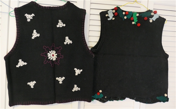 Sigrid Olsen Christmas Sweater Vest - Size Small,  Lisa Nichols Christmas Sweater Vest with Holly Leaves, and Christmas Scarf with Santa
