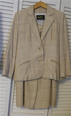 Vintage Christian Brooks Silk Skirt Suit - No Size Tags and Sam''s Tailor - Handmade in Hong Kong - Cream Tweed Skirt Suit - No Size Tag - Both Small 