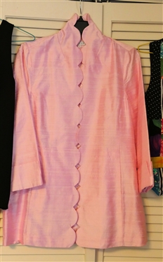 Patti Kim Pink Dupioni Silk Jacket with Scalloped Edges - Size Small, Black Rena Rowan Shell, and Faith Floral Vest with Sequin Accents - Size Small 