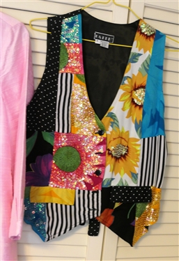 Patti Kim Pink Dupioni Silk Jacket with Scalloped Edges - Size Small, Black Rena Rowan Shell, and Faith Floral Vest with Sequin Accents - Size Small 