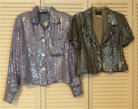 Nina by Emsex Silk Sequin Bolero Jacket - Size XS - Hand Beaded and Christiana Laendar Silk Sequin Jacket - Made in India - Size Medium - New with Attached Additional Sequins and Buttons