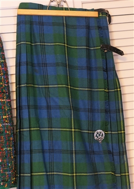 Carlisle Green Tweed Skirt - Never Worn with Original Tags - Size 6 and Navy, Blue,  and Green Tartan Plaid Wrap Skirt with Leather Closures - Scottish Pin on Skirt 