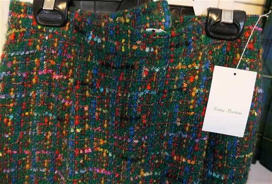 Carlisle Green Tweed Skirt - Never Worn with Original Tags - Size 6 and Navy, Blue,  and Green Tartan Plaid Wrap Skirt with Leather Closures - Scottish Pin on Skirt 