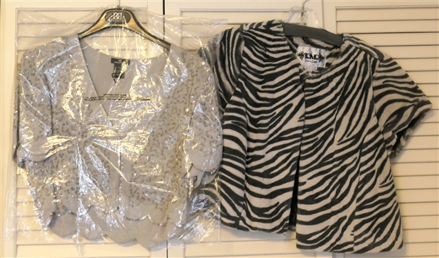 Doncaster Collection Silk Sequin Shrug and LAL Live A Little Faux Fur Shrug 
