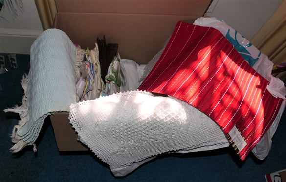 Huge Lot of Table Linens including New Red Liz Claiborne Place Mats, Cross Stich Pagoda Napkins &Table Cloth, Mid Century, Traditional, Christmas, Etc. 