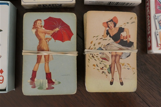 7 Decks of Playing Cards Birds, Politicards with Presidents, and Vintage Risque Cards 