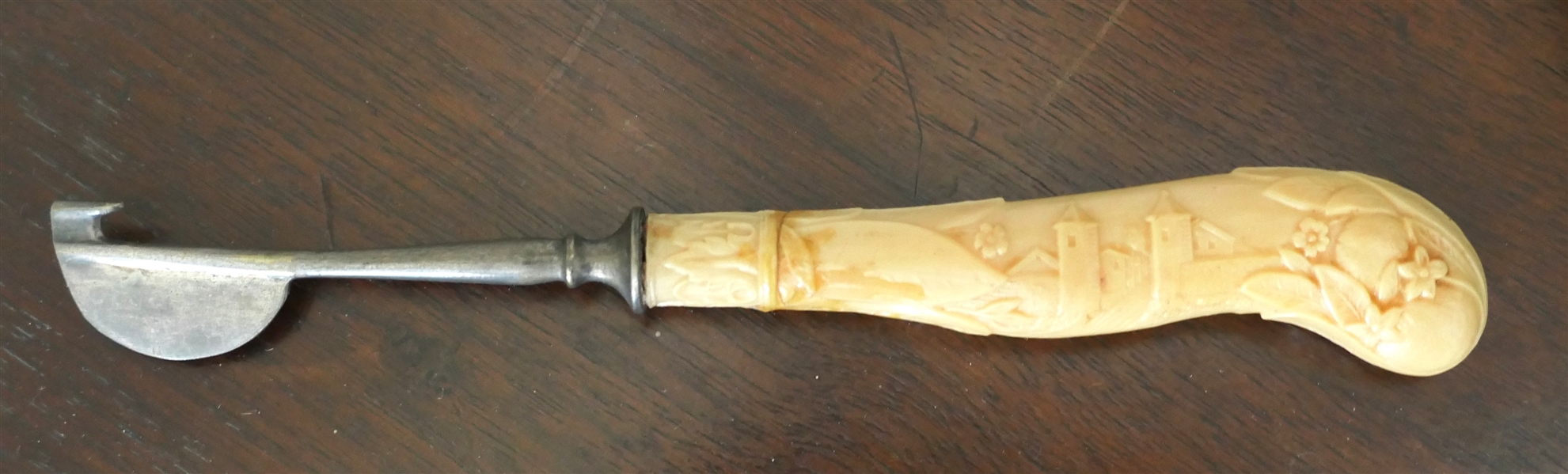 German Victorian Shoe Button Hook with Carved Handle- Germany on Stem - Measures 6" Long 