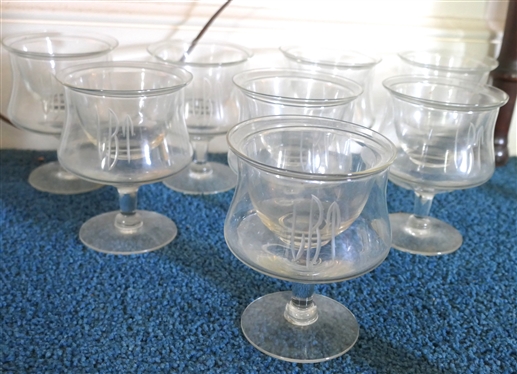 8 Shrimp Cocktail Glasses with Glass Insert - All Monogrammed 