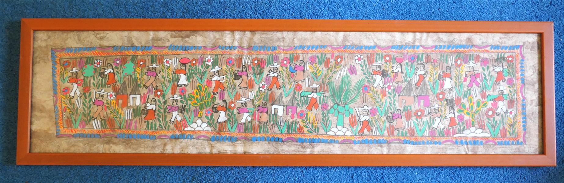 Mexican Folk Art Painting - Framed - Frame Measures 9 1/4" By 34 1/4" 