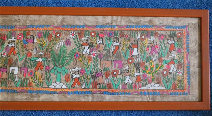 Mexican Folk Art Painting - Framed - Frame Measures 9 1/4 By 34 1/4 