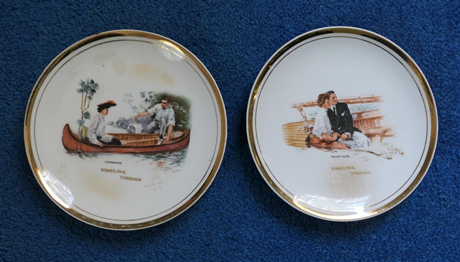 2 Virgilina Virginia Plates - Sailing Close and Canoemates - Cresoen China - Each Measures 6 3/4 Across - Canoe Plate Has Small Chip 