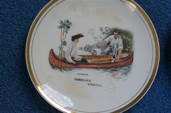 2 Virgilina Virginia Plates - Sailing Close and Canoemates - Cresoen China - Each Measures 6 3/4 Across - Canoe Plate Has Small Chip 