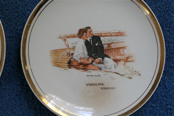 2 Virgilina Virginia Plates - Sailing Close and Canoemates - Cresoen China - Each Measures 6 3/4 Across - Canoe Plate Has Small Chip 