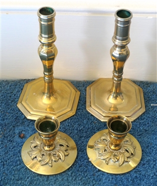 2 Pairs of Brass Candle Sticks - Virginia Metalcrafters - 16-52 - 2 1/2 tall and Pair of 7 