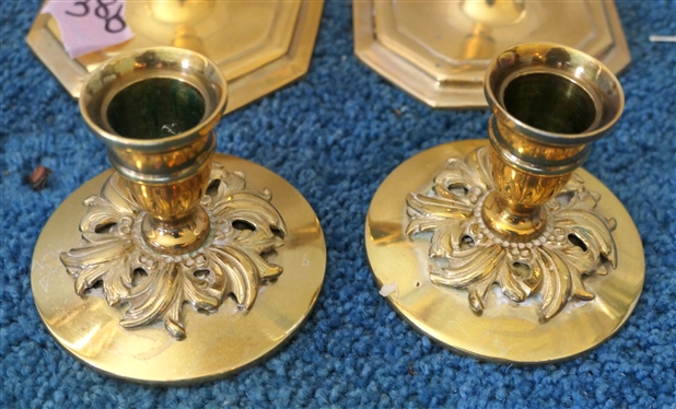 2 Pairs of Brass Candle Sticks - Virginia Metalcrafters - 16-52 - 2 1/2 tall and Pair of 7 