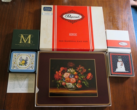 Set of 4 Pimpernel Traditional Place Mats, Pimpernel Coasters - Christmas Design, and Metropolitan Museum of Art Swiss Tile Coasters 