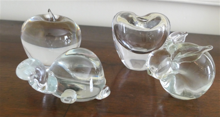 4 Crystal Paperweights - Toyo Rabbit, GCT Lead Crystal Apple, and Heart Paperweight / Vase - Turtle Measures 4 by 2 1/2