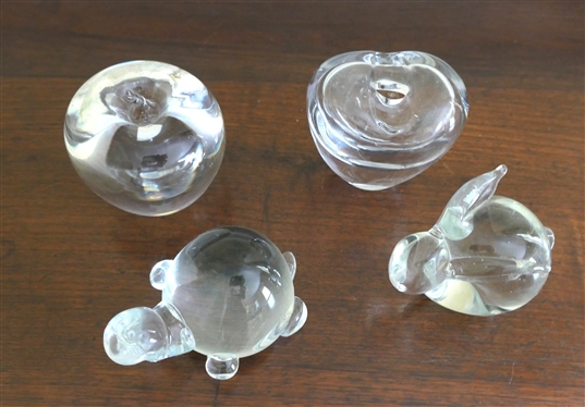 4 Crystal Paperweights - Toyo Rabbit, GCT Lead Crystal Apple, and Heart Paperweight / Vase - Turtle Measures 4 by 2 1/2