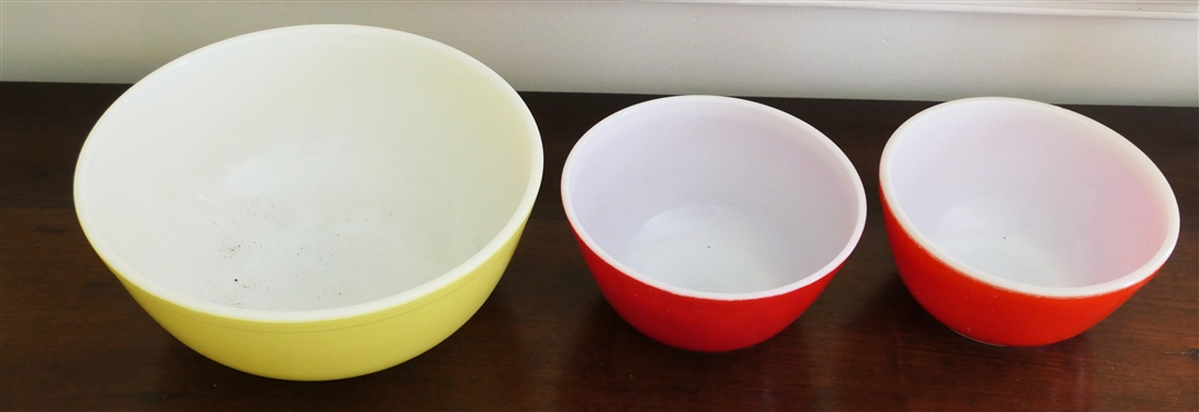3 Pyrex Primary Color Bowls - Yellow 10 and 2 Red 7 