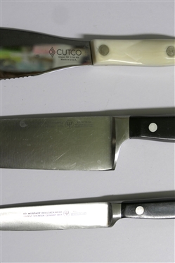 Wusthof 16cm Chef''s Knife, 12cm Knife, and Cutco 1768 KB Spreader with White Handle 