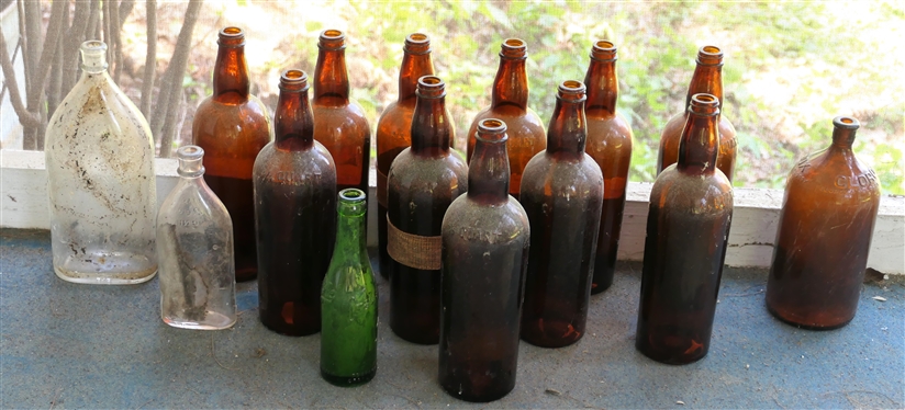 Lot of Bottles - Little Bow Peep Ammonia, Crass Pale - Richmond, VA Green Bottle, Clorox, and 11 Brown 1 Quart Bottles 