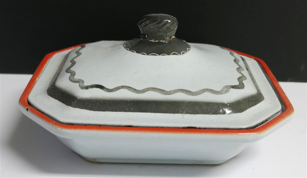 Cast Iron Enamel Octagon Shaped Dish with Lid - Measures 7 1/2" By 6 1/2" 