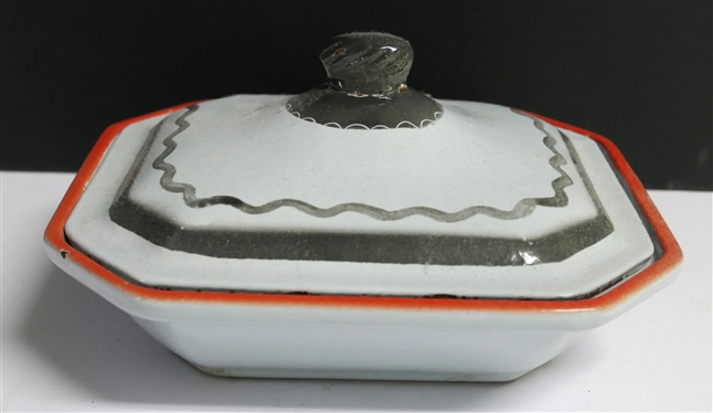 Cast Iron Enamel Octagon Shaped Dish with Lid - Measures 7 1/2 By 6 1/2 
