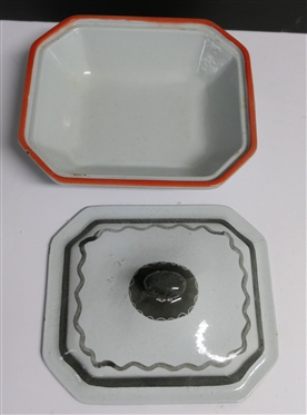 Cast Iron Enamel Octagon Shaped Dish with Lid - Measures 7 1/2 By 6 1/2 