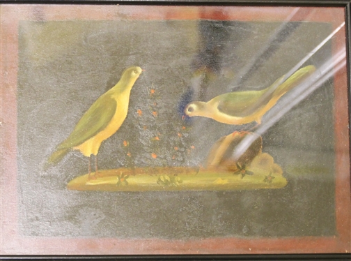 Painting on Board of 2 Birds - Framed - Frame Measures 8 1/4 By 11