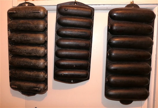 3 Cast Iron Corn Stick Pans - Griswold No. 283 Crispy Corn Stick Pan, L57, and Wagner Ware Krusty Korn Kobs