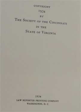 Society of the Cincinnati in the State of Virginia - Sesquicentennial History and Roster 1783-1933 by Edgar Erskine Hume - 1934 - Published by the Society - Richmond Virginia - Hardcover Book 