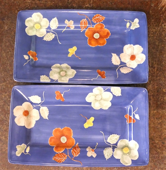 2 - Gourmet by Laurie Gates Blue Floral Trays - Both New with Original Tags - Measuring 18" by 10 1/2" 